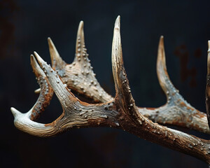 Naklejka premium Macro view of an elks velvetcovered antlers, emphasizing growth and seasonal changes, suitable for wildlife cycle studies