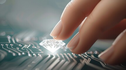 Synthetic diamond revolution in electronics. Semiconductor applications. Futuristic industrial potential. Performance and efficiency in next-generation devices powered by advanced materials science.