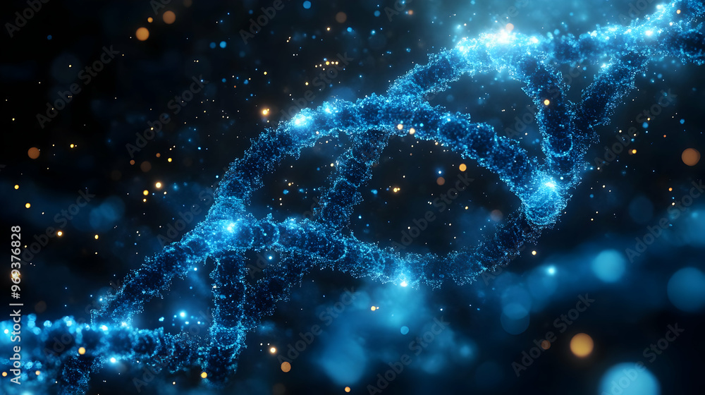 Poster a digital representation of a dna double helix, showcasing molecular structures and light.
