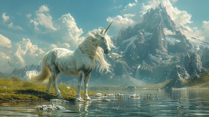 Fototapeta premium National Unicorn Day in a realm where unicorns graze on starlight and drink from moonlit lakes
