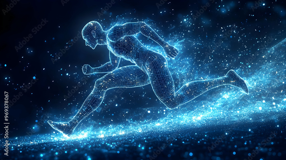Aufkleber a digital representation of a runner in motion, emphasizing speed and energy.