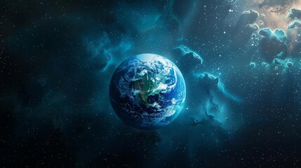 Obraz premium Earth in space surrounded by nebula clouds.