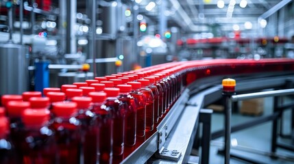 Obraz premium Production line of a drink factory, highlighting industrial efficiency With copy space