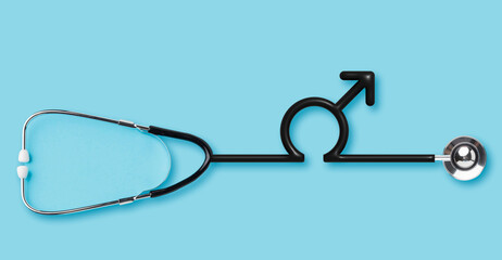 Gender male symbol shape formed from binaural ring of isolated stethoscope – Medical illustration of anatomy, diagnostic tools, and healthcare for doctor appreciation