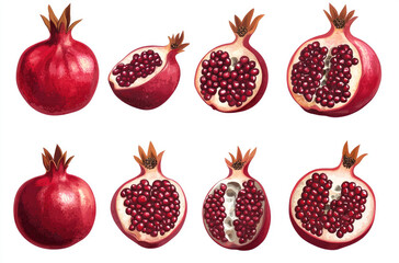 A Variety of Pomegranates with Opened Seeds Assorted for a Fresh and Juicy Display