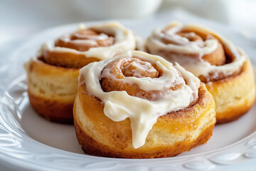 A full English breakfast featuring eggs, sausages, baked beans, grilled tomatoes, and toast. The meal is set on a pristine white plate