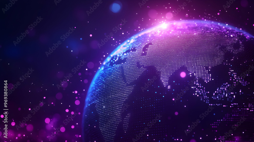 Poster a digital representation of earth with vibrant colors and abstract patterns.