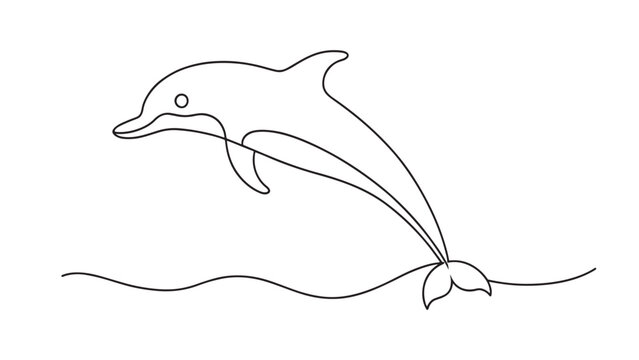 recommend clip art: Dolphin continuous line art isolated on white background.