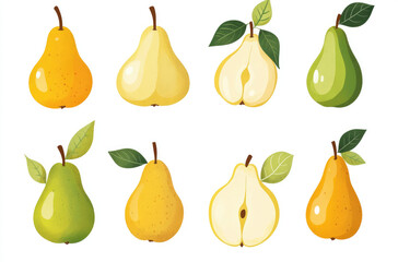 Obraz premium A Variety of Pears in Different Shapes Green and Yellow for a Fresh and Juicy Display