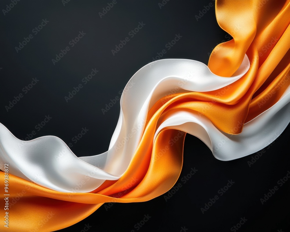 Wall mural abstract white and orange silk fabric on black background