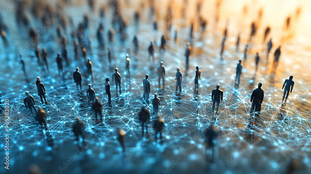 Poster a digital representation of interconnected figures, symbolizing networking and community.