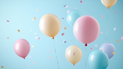 Pastel Color Birthday Party Balloons Floating in the Air