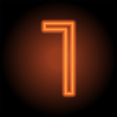 Number one, numeral simple icon vector. Flat design. Orange neon on black background