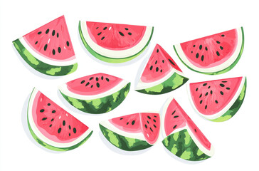 A Group of Watermelon Slices in Different Sizes Pink and Juicy for a Refreshing Summer Treat