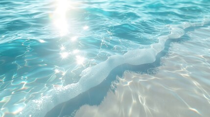 Naklejka premium Breathtaking turquoise seascape with glistening sunlight reflection on the smooth calm ocean waves A serene and peaceful natural scene with a tranquil meditative atmosphere