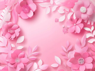 Fototapeta premium A white frame with pink flowers surrounding it. The frame is empty, but the flowers are arranged in a way that creates a sense of balance and harmony