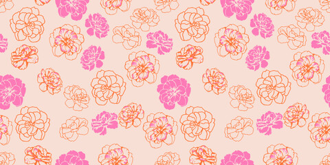 Colorful abstract shapes buttercups, pansies flowers seamless pattern. Creative stylized floral print. Vector hand drawn. Fashionable nature ornament for designs