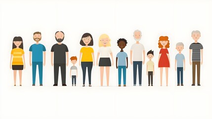 A diverse group of cartoon characters representing various ages and styles, perfect for illustrating community and inclusion.