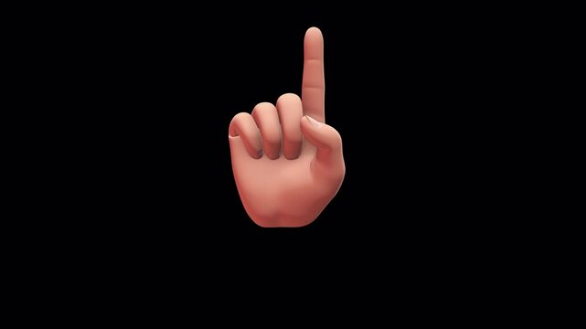 One hand's finger appears on screen and out of frame on alpha channel background.