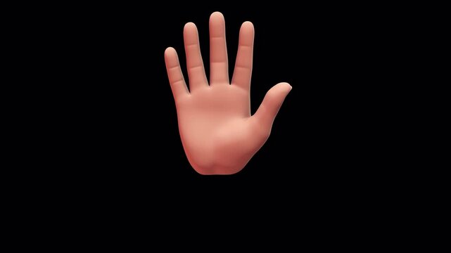 Five hand's finger appears on screen and out of frame on alpha channel background.