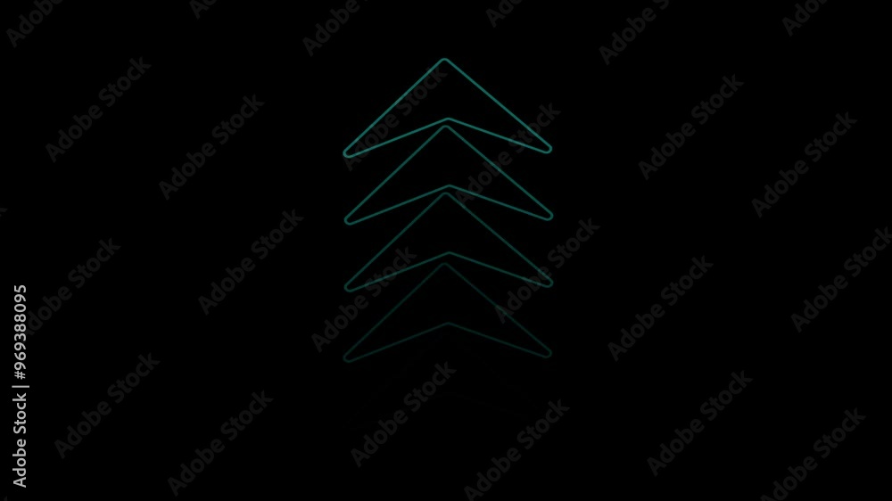Aufkleber upward arrow animation with transparent blue icon on black background moving in a smooth direction.