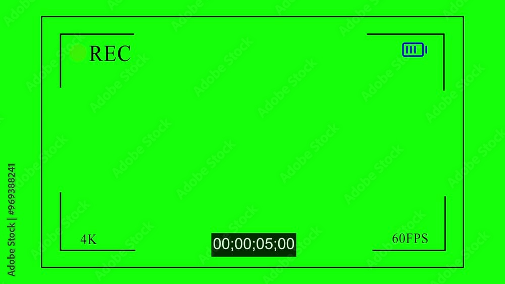 Poster digital camera recording screen overlay with viewfinder, settings, and timer for 4k video display.