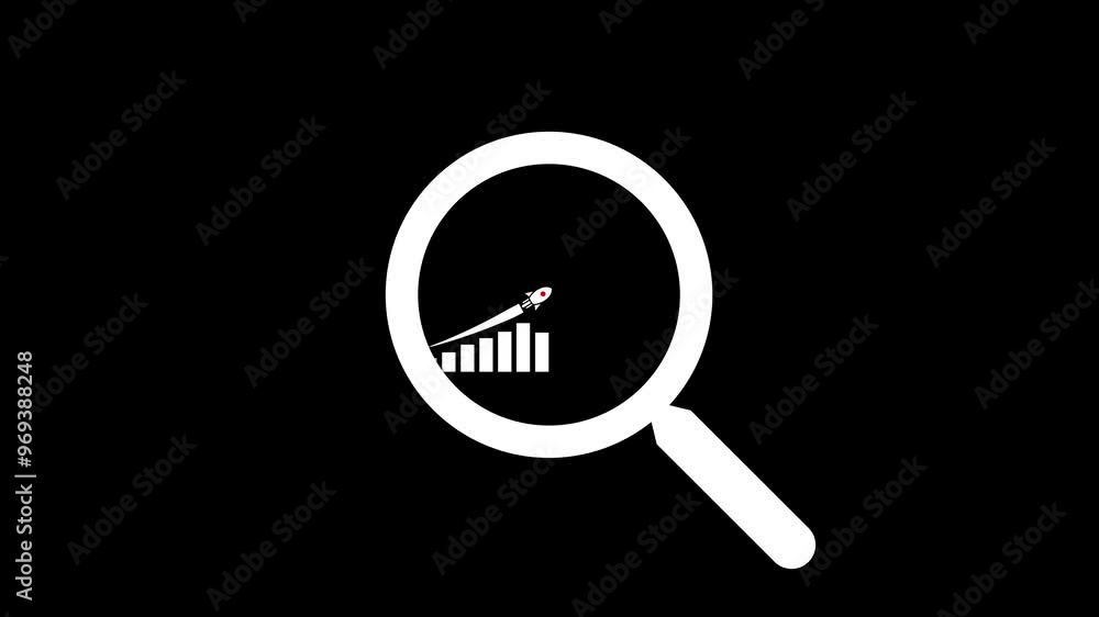 Poster magnifying glass icon with graph animation for data search and business analysis visual effect.