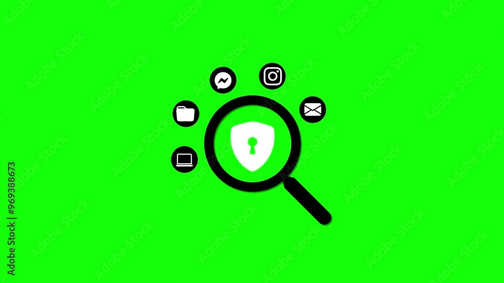 Aufkleber magnifying glass on a security shield representing protection for various apps and digital platforms