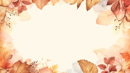 Autumn watercolor frame with vibrant foliage, orange leaves. Background for invitation and greeting card