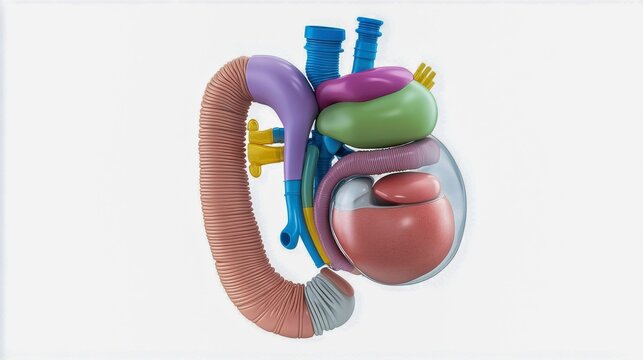 Human Circulatory System Model - 3D-Rendered Anatomy with Visible Organs and Blood Vessels.