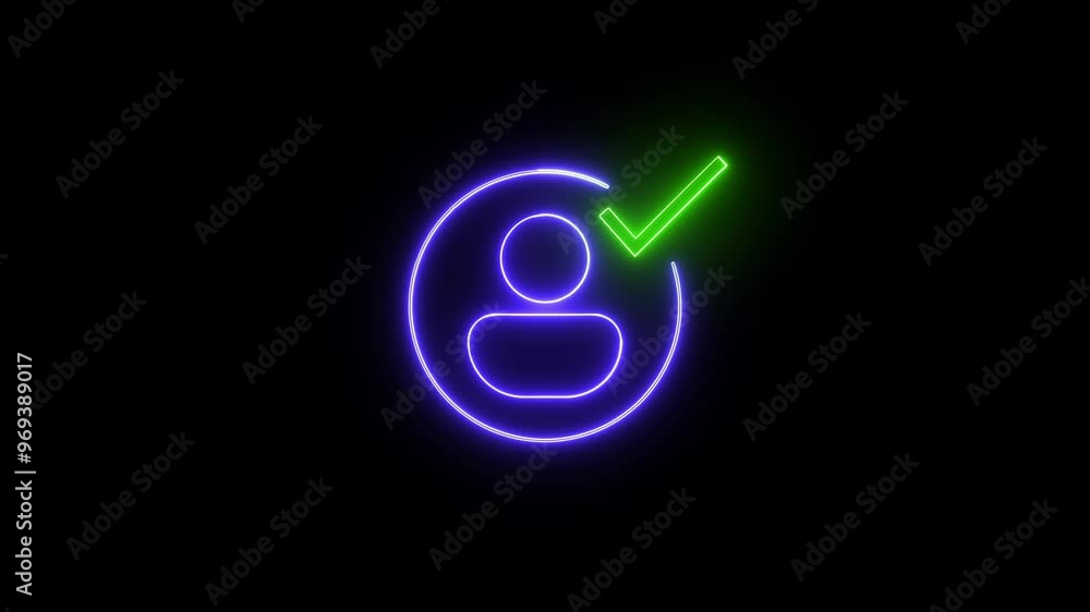 Poster glowing verified user profile with check mark for authentication and validation.