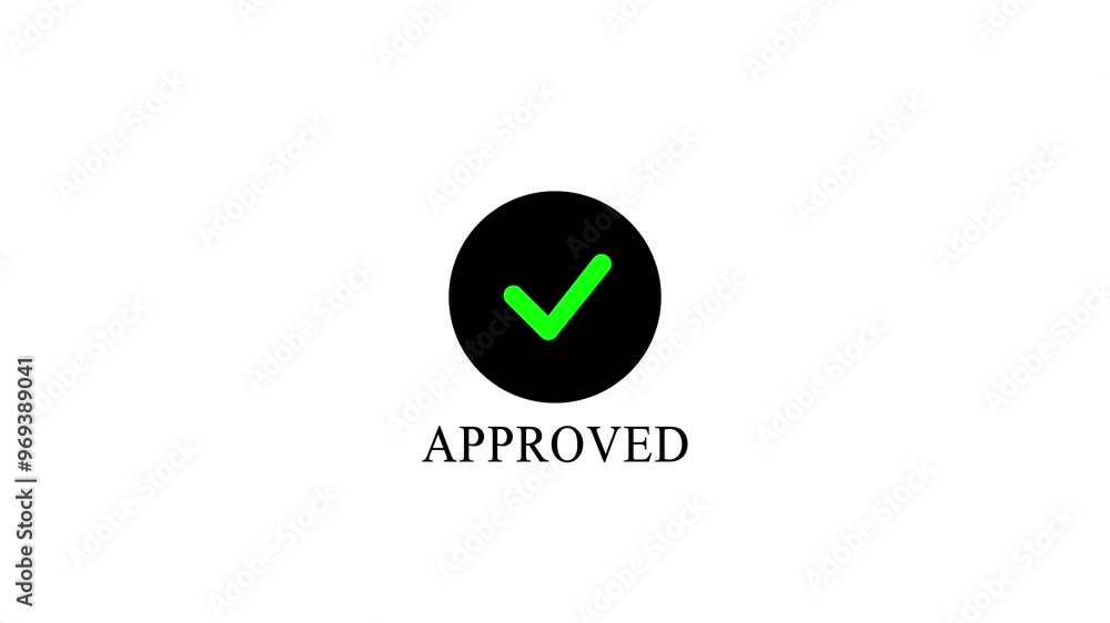 Poster check mark or tick mark animation representing an approved sign for verification.