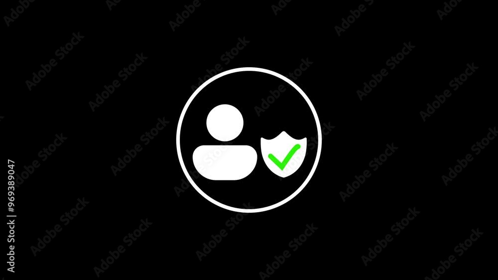 Poster person and shield icon with check mark, combining profile protection and verification.