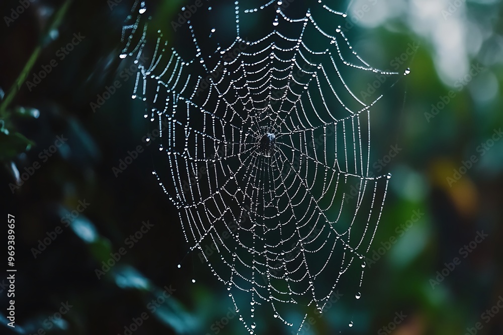 Poster spider web with dew
