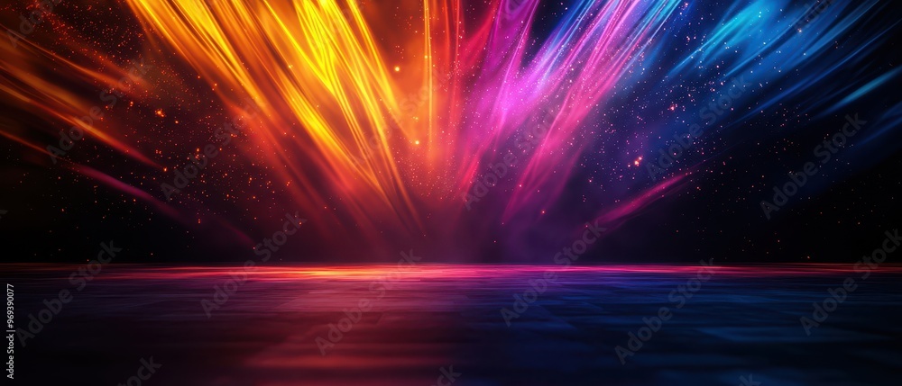 Leinwandbilder Stunning abstract background with vibrant multicolored light streaks creating a dynamic and captivating visual effect over a dark backdrop.