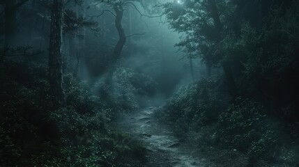 Obraz premium A dark forest with a path through it