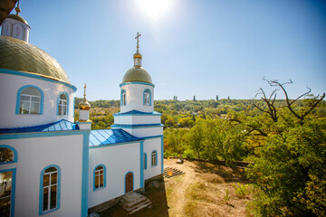 Blue Church  in an open air nature reserve. Busha village. Ukraine