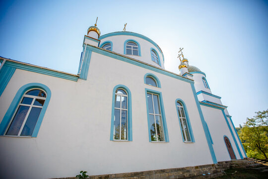 Blue Church  in an open air nature reserve. Busha village. Ukraine