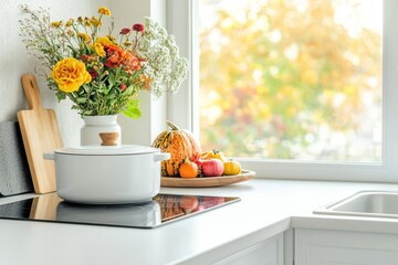 Thanksgiving cooking tutorials watched on smart screens in the kitchen, providing stepbystep guidance Perfect for promoting smart kitchen displays and home automation technology