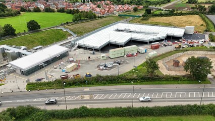 Aerial view of Winslow railway station in the town of Winslow in north Buckinghamshire, England.