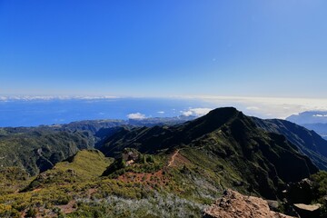 Fototapeta premium Breathtaking mountain view with ocean in the distance, Madeira Island, Portugal