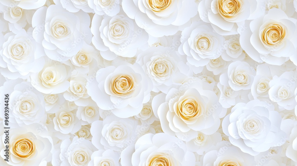 Poster this design features a collection of delicate 3d paper white roses and floral elements, creating a t