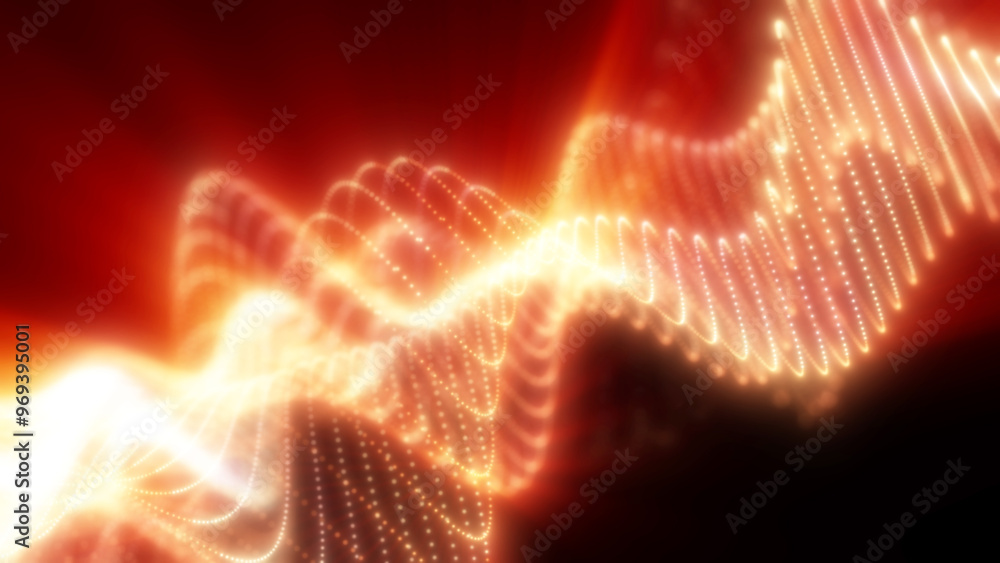 Poster glowing abstract waves of golden light flowing across a dark background, creating a dynamic and warm