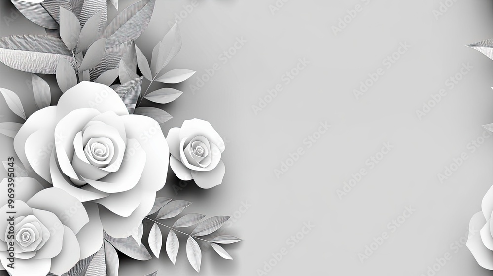 Poster this design features a collection of delicate 3d paper white roses and floral elements, creating a t