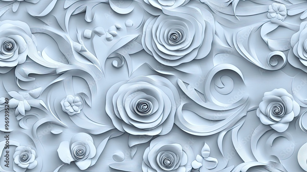 Poster this design features a collection of delicate 3d paper white roses and floral elements, creating a t