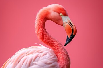 Obraz premium Vibrant photography of a Flamingo on the pink background