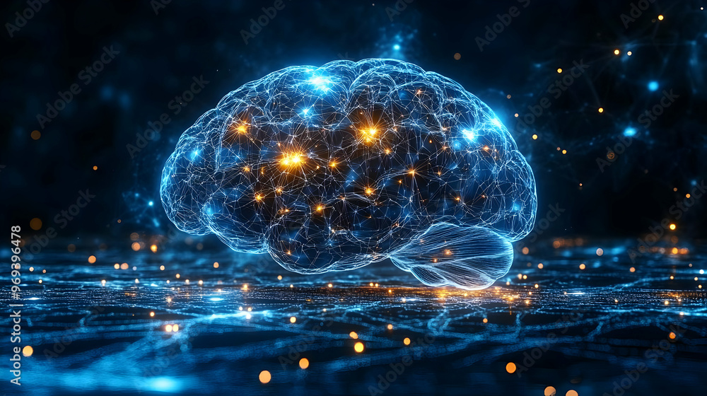 Poster a glowing, interconnected representation of a brain, symbolizing intelligence and neural networks.