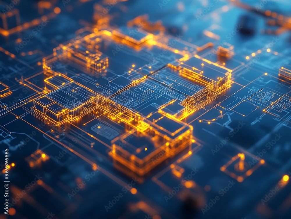 Poster 3d abstract vision project architect engineer working blueprint