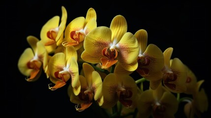 Yellow Orchid Flowers in Dark Background