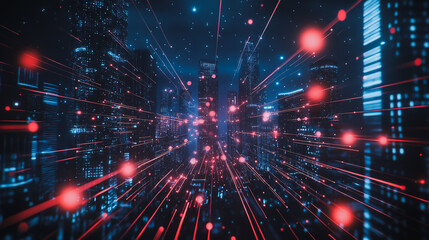Obraz premium Smart digital city with connection cyber security network reciprocity over the cityscape . future smart wireless digital city and social media networking systems that connects people within the city